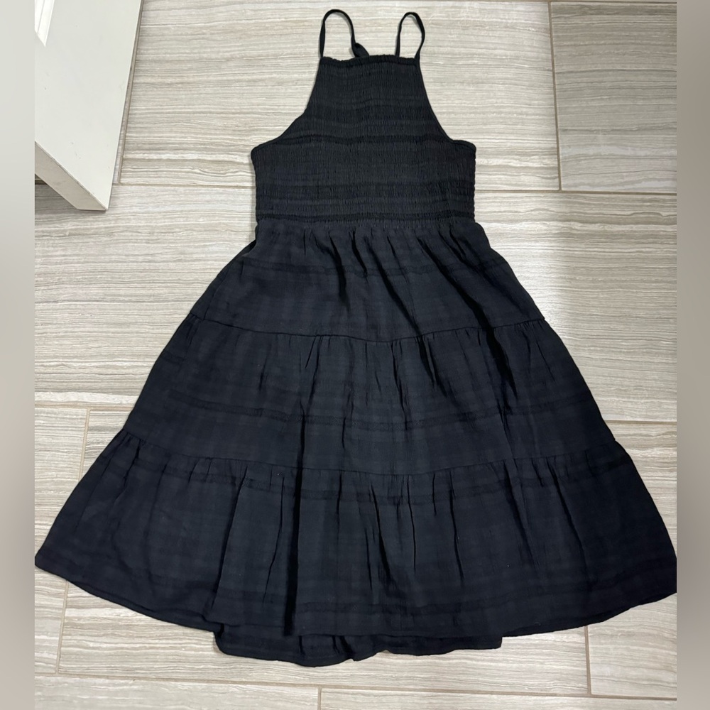 NWT American Eagle Black Halter Smocked Tiered Dress- Size Small